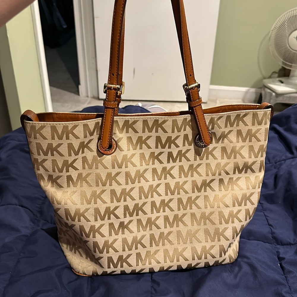 MK Chic shoulder handbag, coated canvas and leather